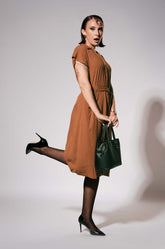 Extended Shoulder Midi Dress Brown